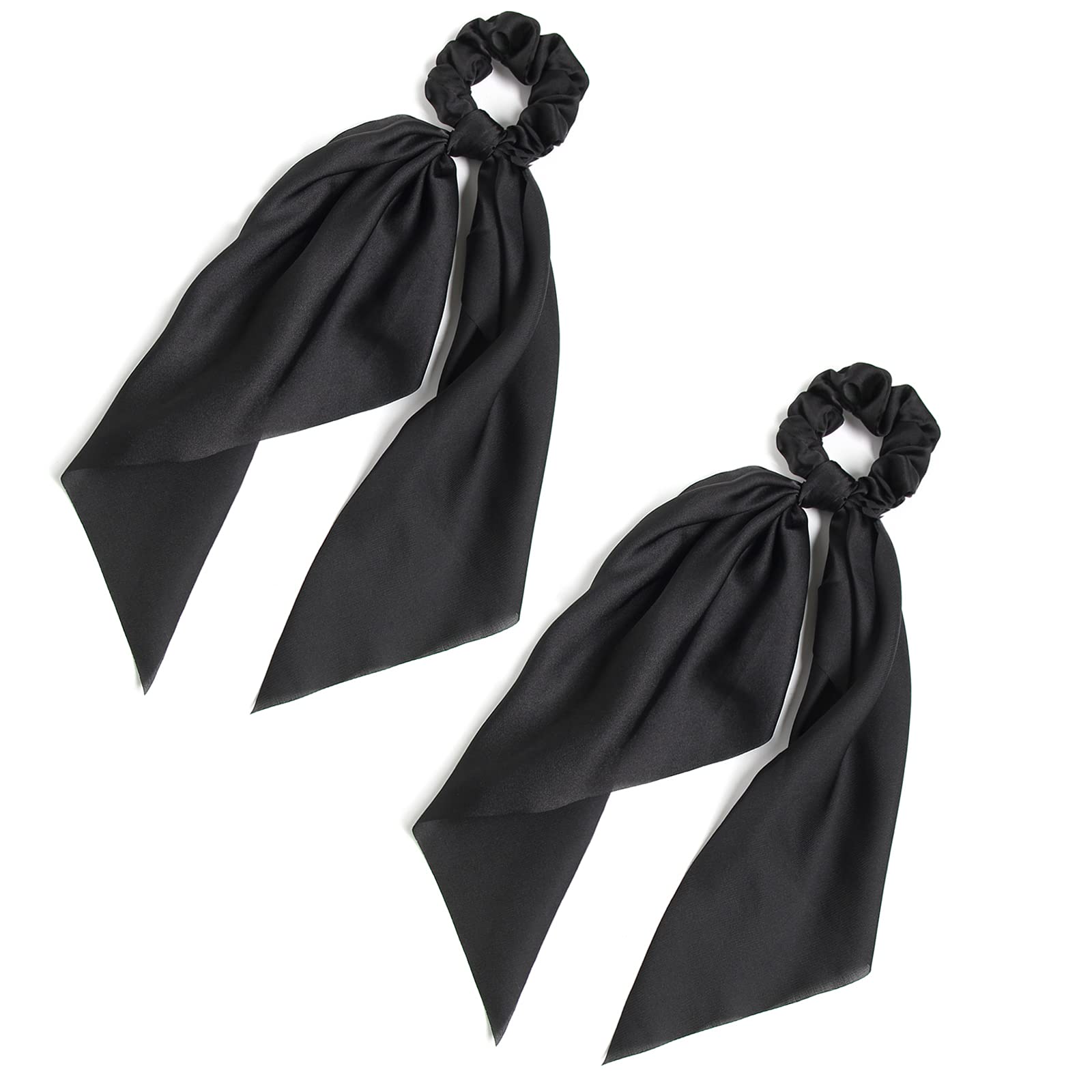 LFOUVRE front view of two black knotted bow scrunchies for polished hold