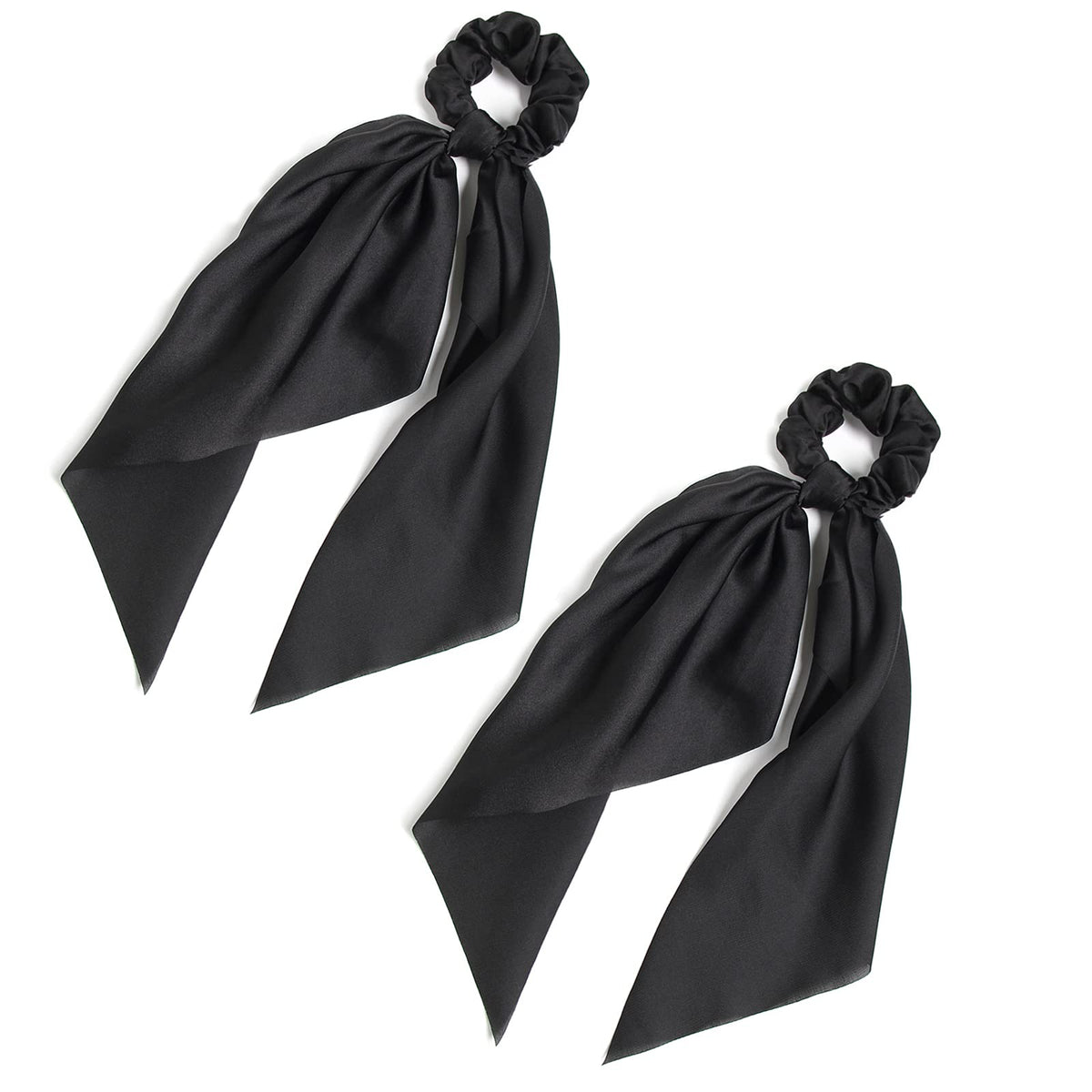 LFOUVRE front view of two black knotted bow scrunchies for polished hold