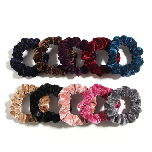 LFOUVRE front pack of ten small velvet scrunchies showing value