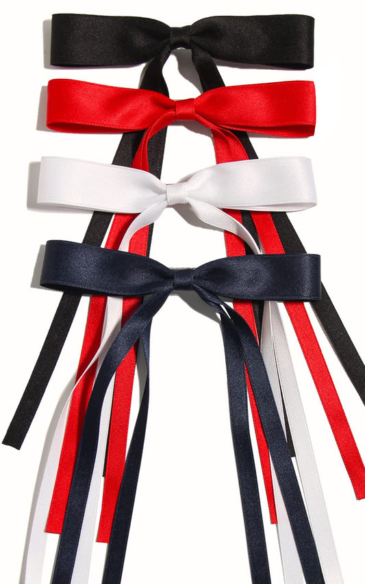LFOUVRE front view of four tassel bowknot clips showing colors and set benefit