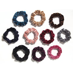 LFOUVRE ten scrunchies laid flat to show compact size options