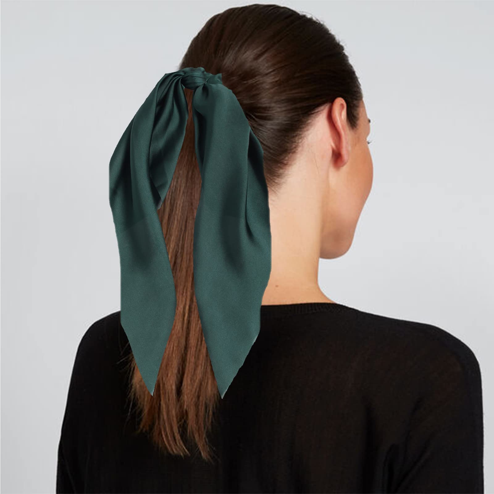 LFOUVRE red scarf scrunchie in a ponytail for secure, gentle hold