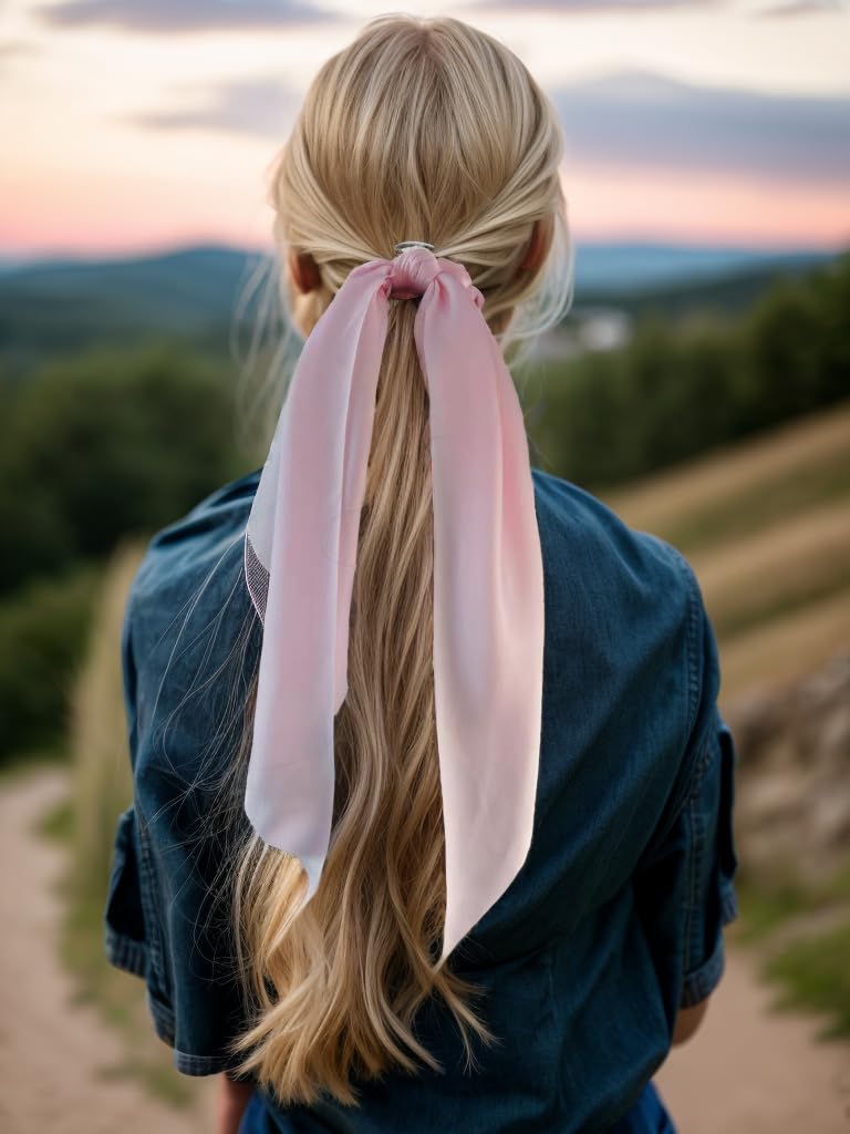 LFOUVRE ponytail with knotted lilac ribbon for elegant everyday polish