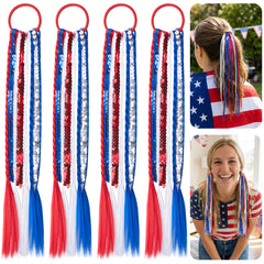 LFUTARI front view of 4-piece patriotic ponytail pack showing colors and quantity for celebrations