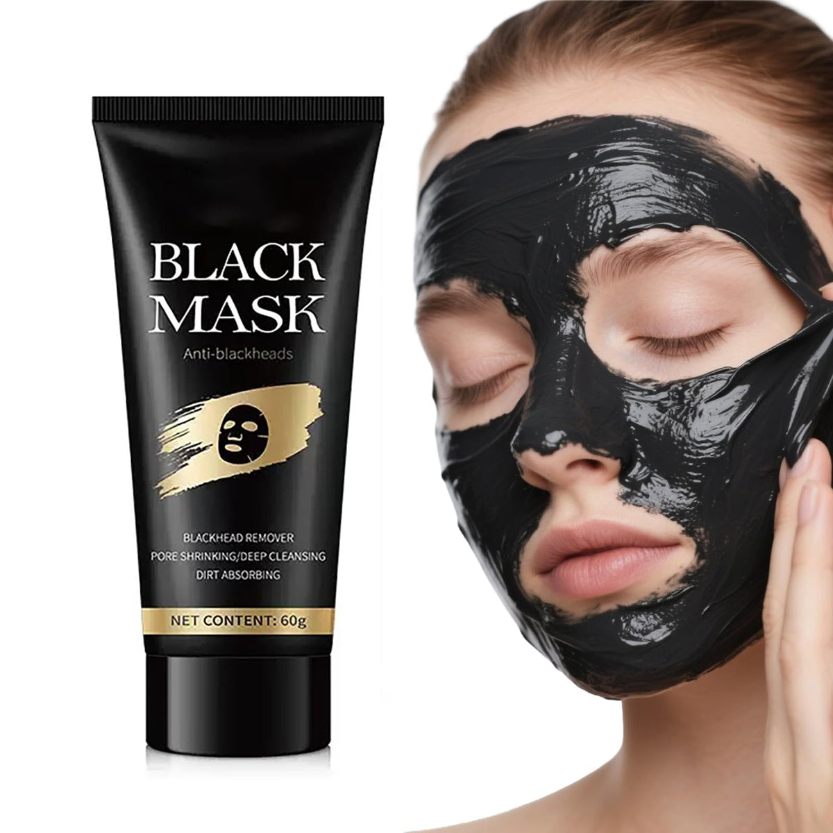 LFuTPm jar front view showing label and charcoal mask, clear product benefit
