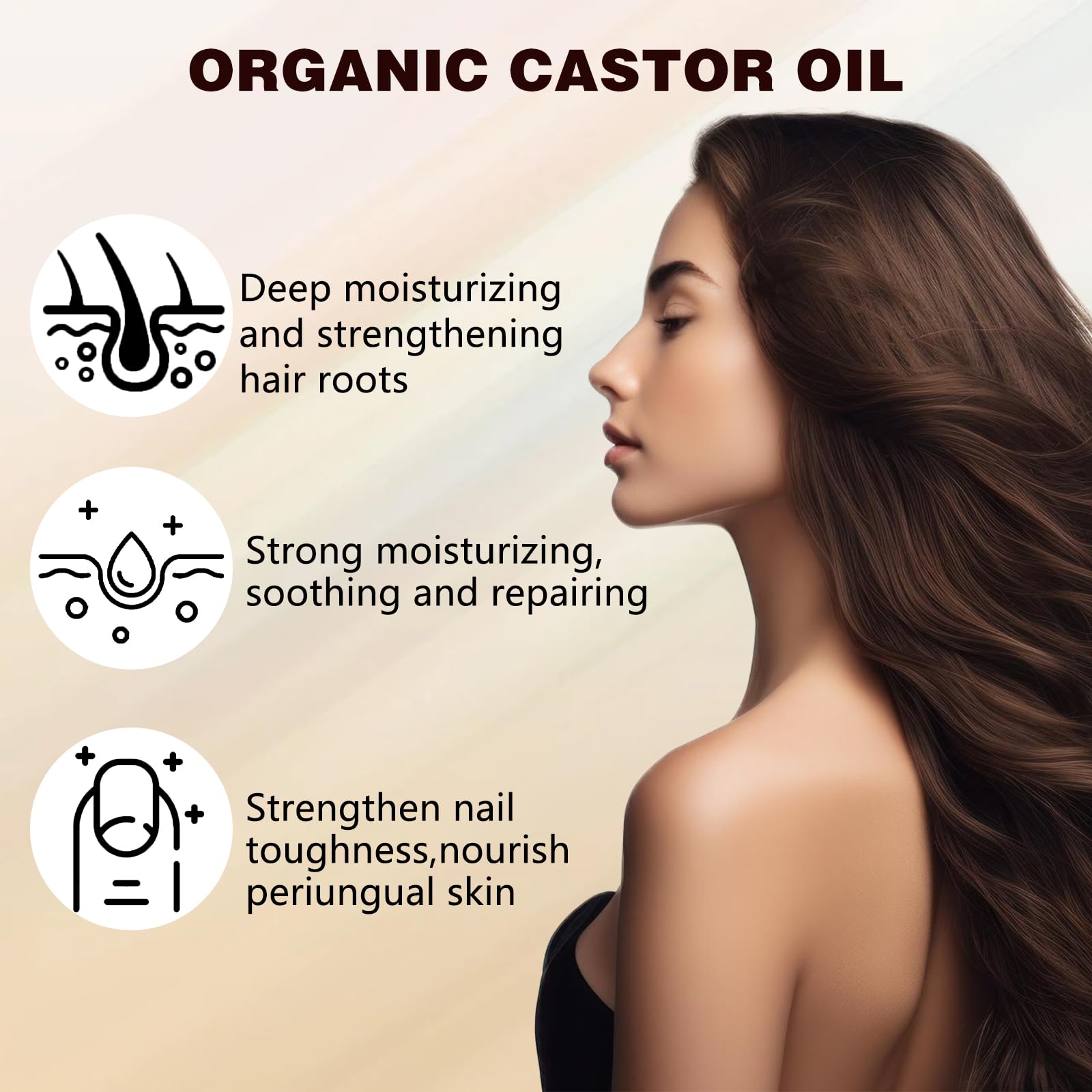 LHBMET castor oil texture pouring from bottle, rich hydration for hair benefit