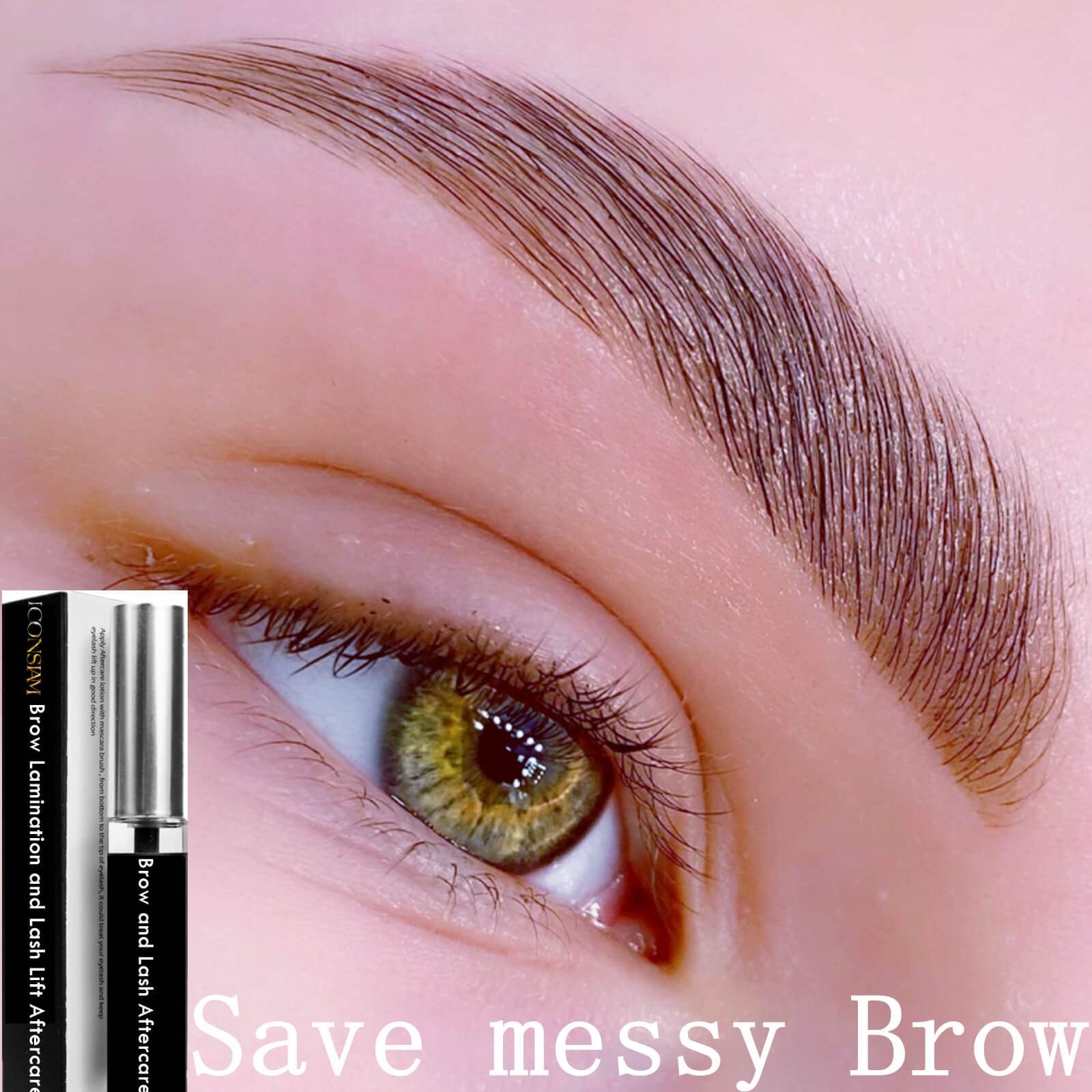 Libeauty brows before and after showing smoothed, laminated neat appearance