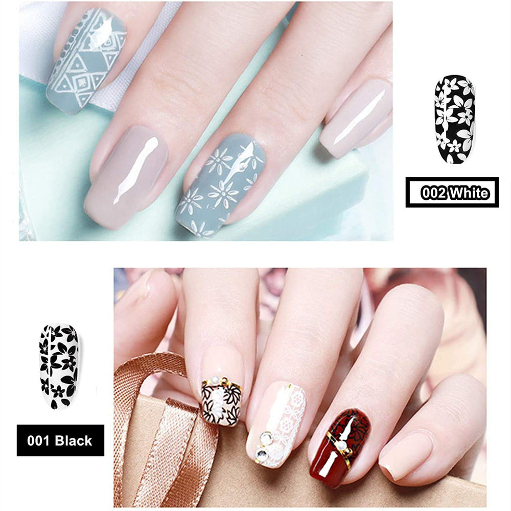 LiBiuty black and white gels on stamped plate showing clear engraved pickup