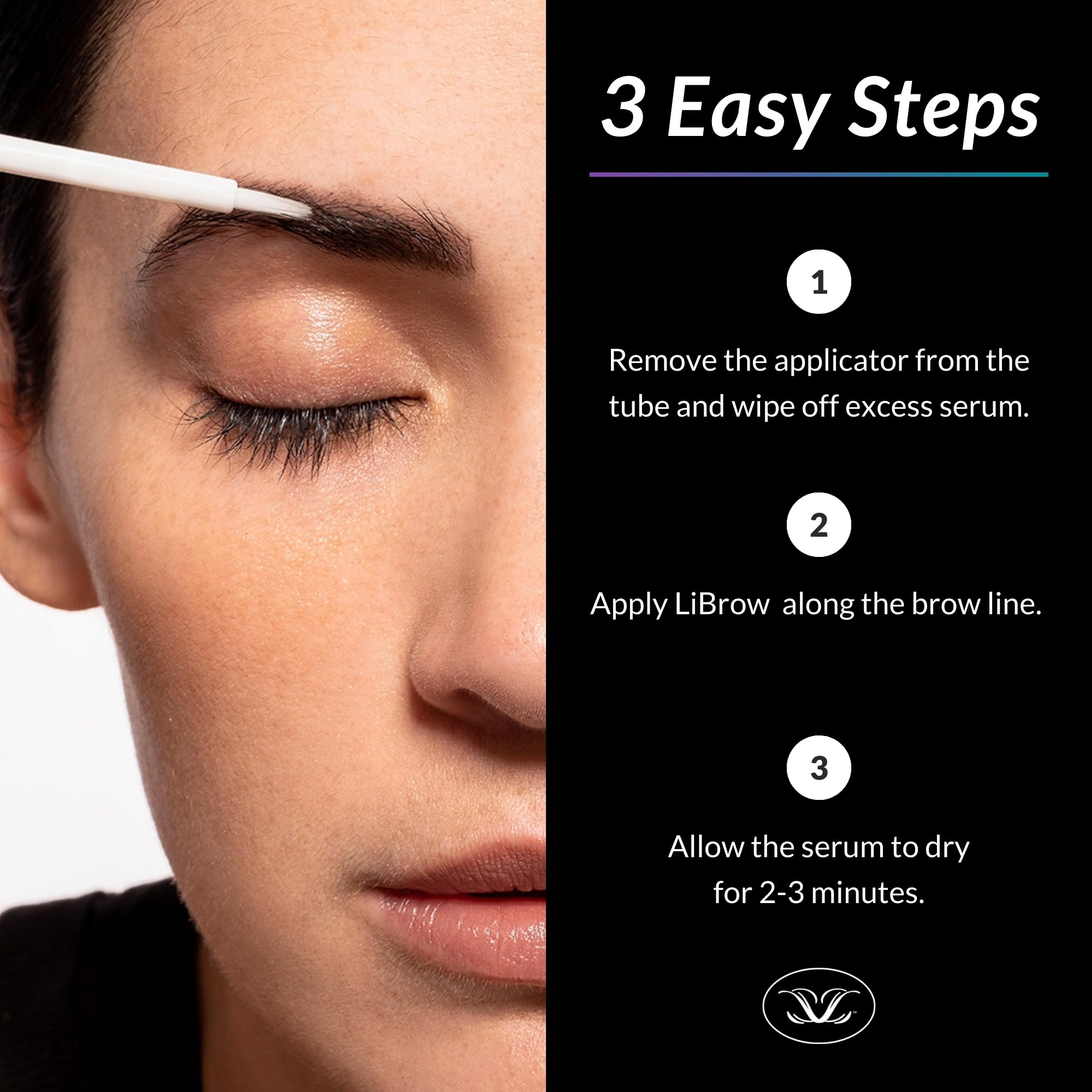 LiBrow texture serum drop on fingertip, showing smooth botanical consistency and nourishment