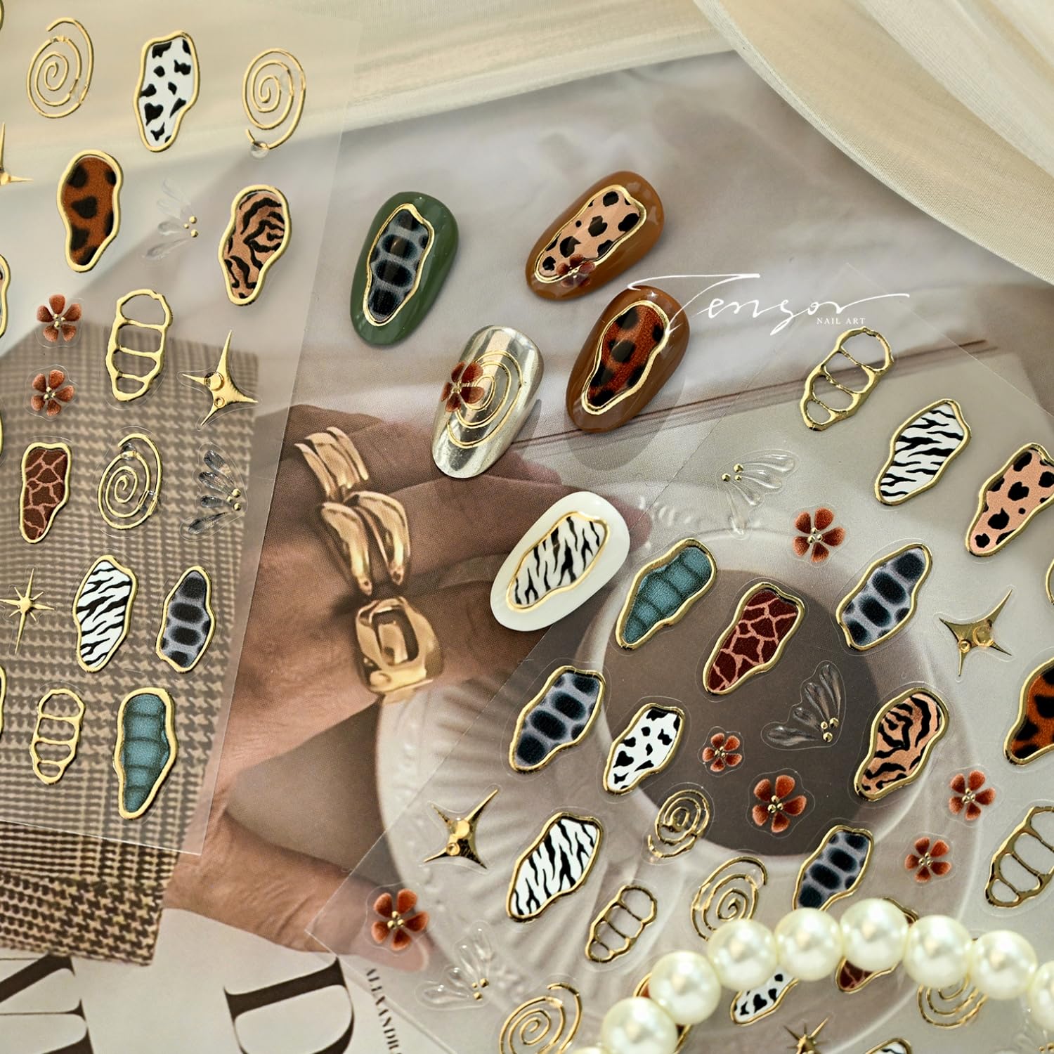LIDUNANWU decals contrasted on different polish shades for versatile looks