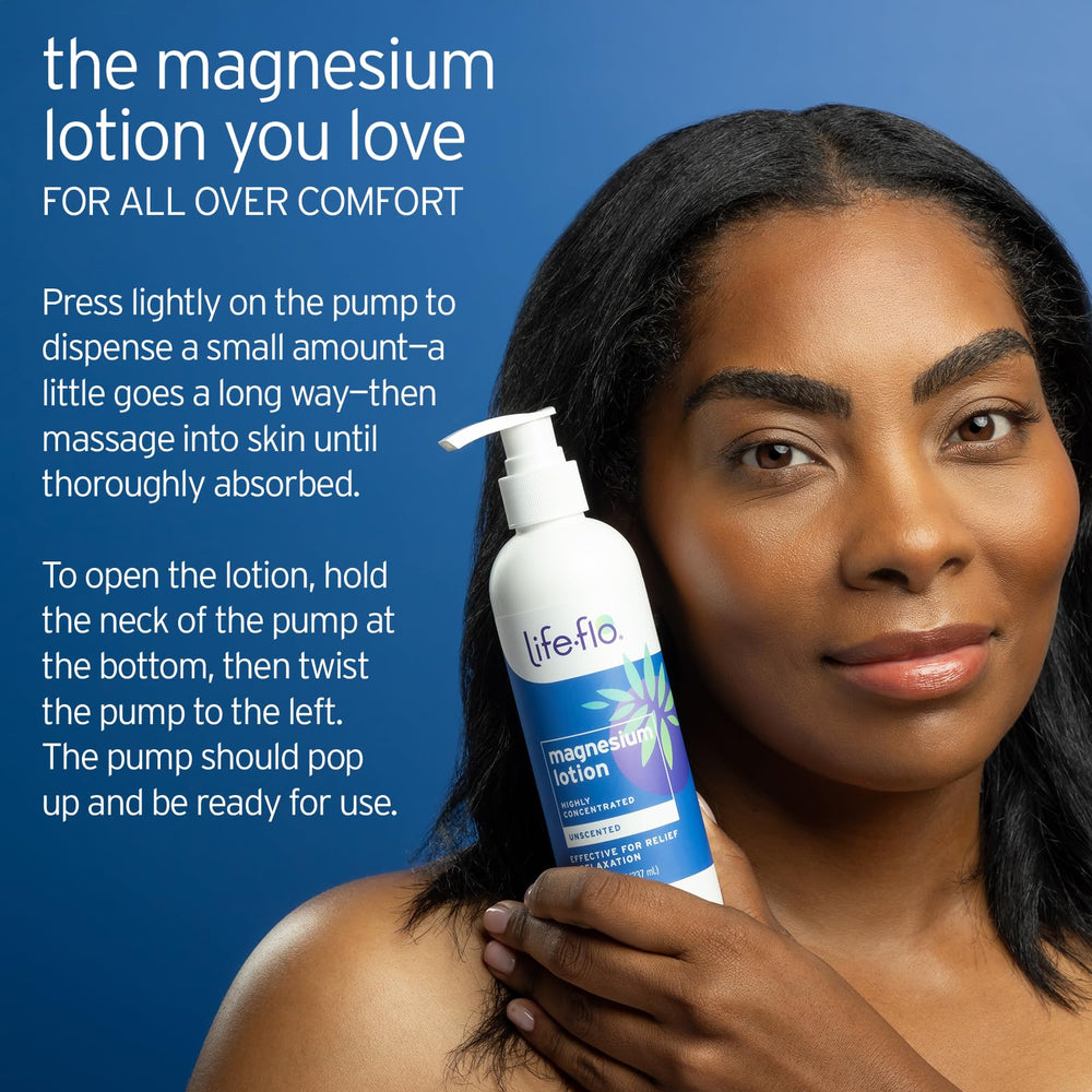 Person massaging LIFE-FLO lotion into forearm showing soothing application benefit