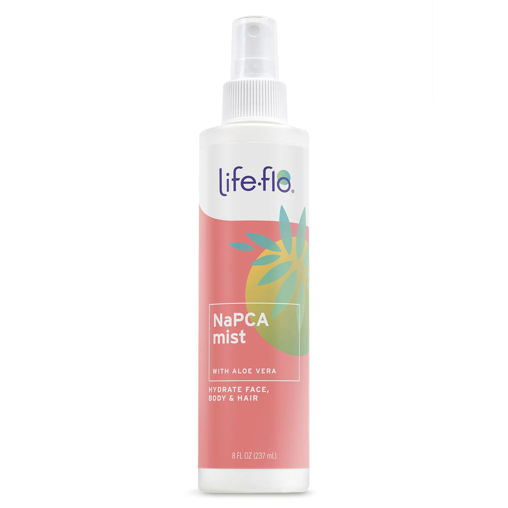 Life-Flo hydrating mist front bottle showing clean label and 8oz size benefit