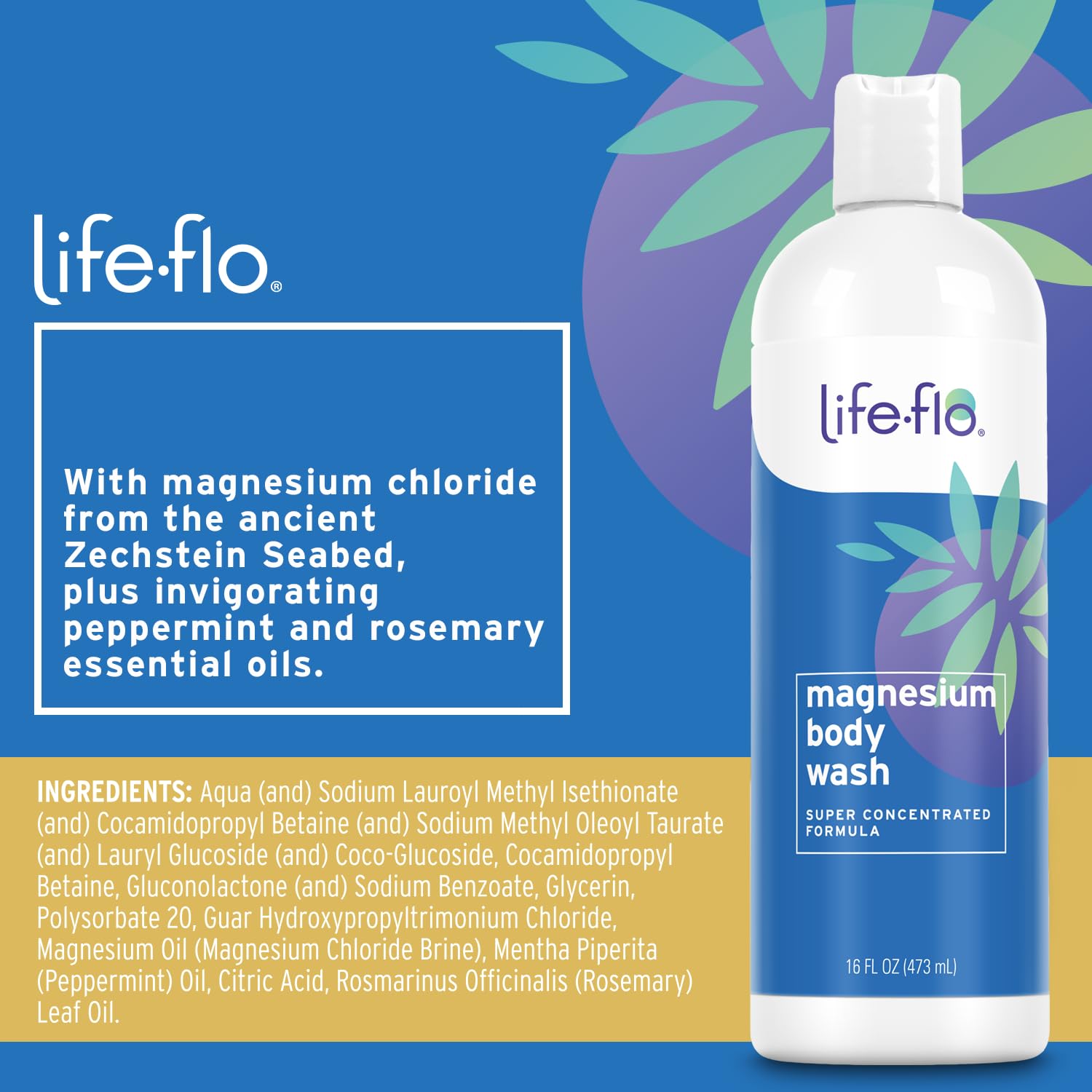 LIFE-FLO pump and label close-up highlighting ingredient transparency
