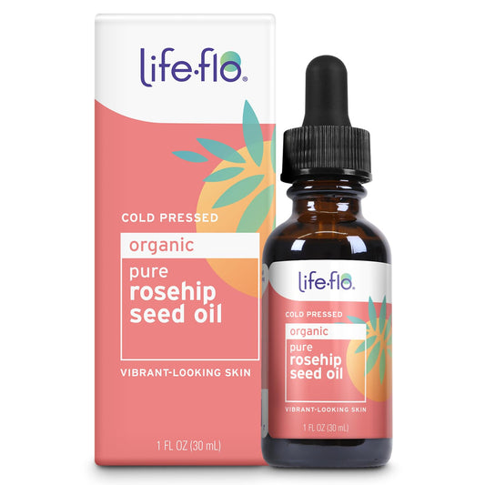 LIFE-FLO front packaging showing bottle and label, highlights organic purity