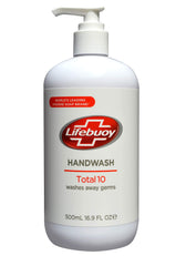 Lifebuoy front bottle showing label and 500ml size, clear identification and benefit
