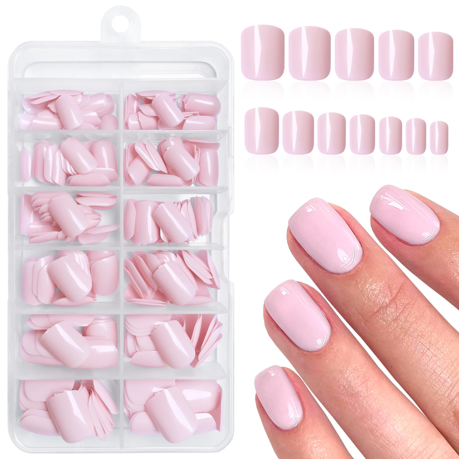 Lifextol front packaging showing 240 pink square press-on nails and tools for convenience