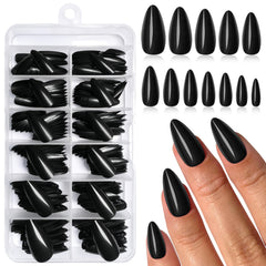 Lifextol front packaging showing glossy black almond tips and included tools, easy selection