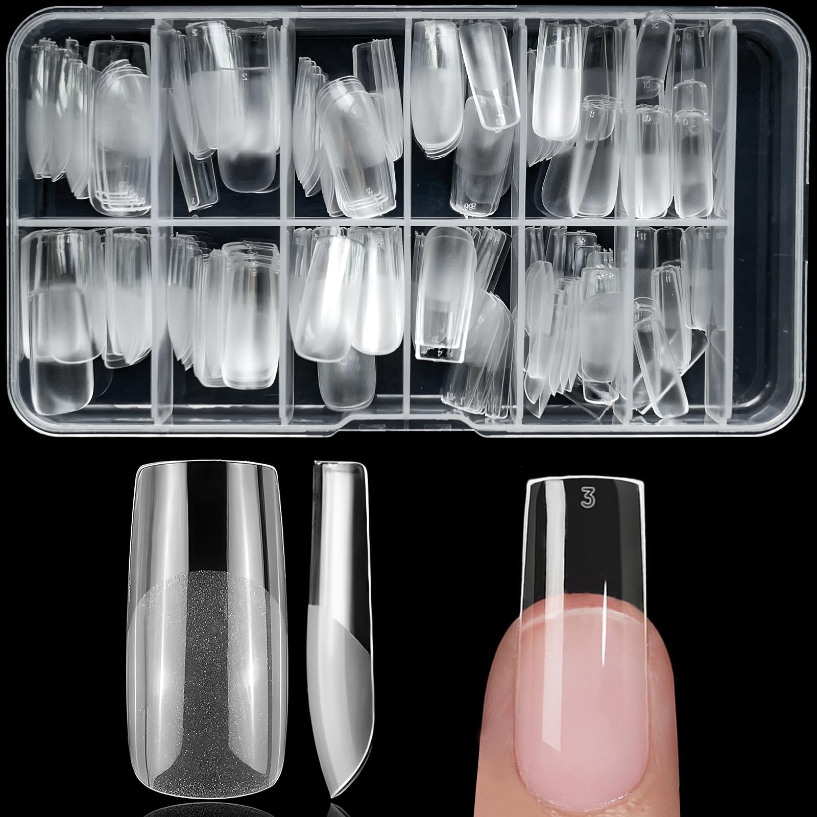 Lifextol front packaging showing 240 clear square gel tips and benefits