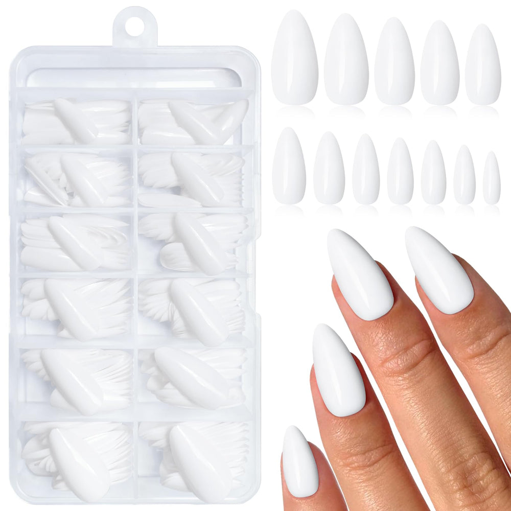 Lifextol front packaging showing 240 white almond nails and transparent box, convenient storage