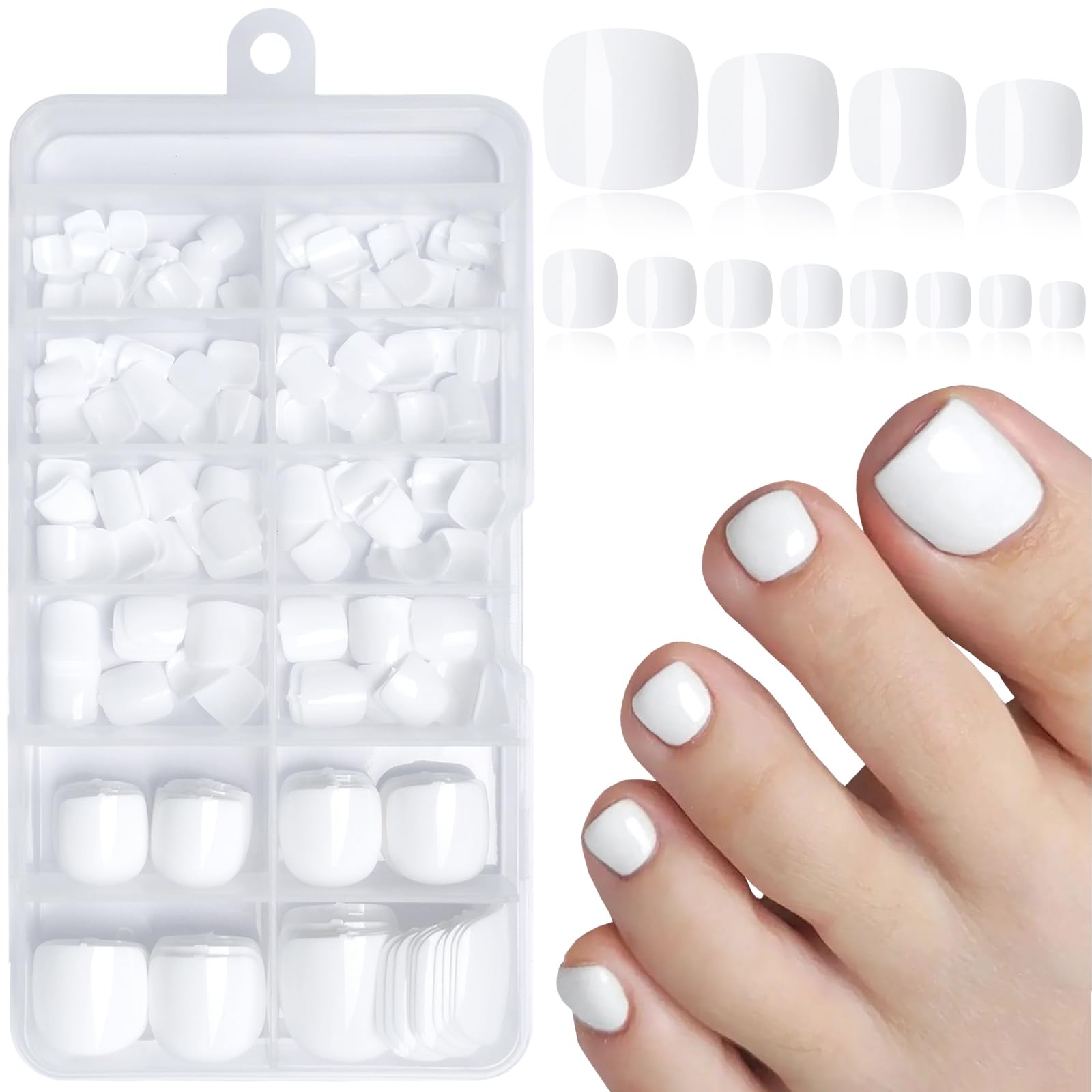 Lifextol front packaging showing 240 white toe tips and clear storage case for easy access