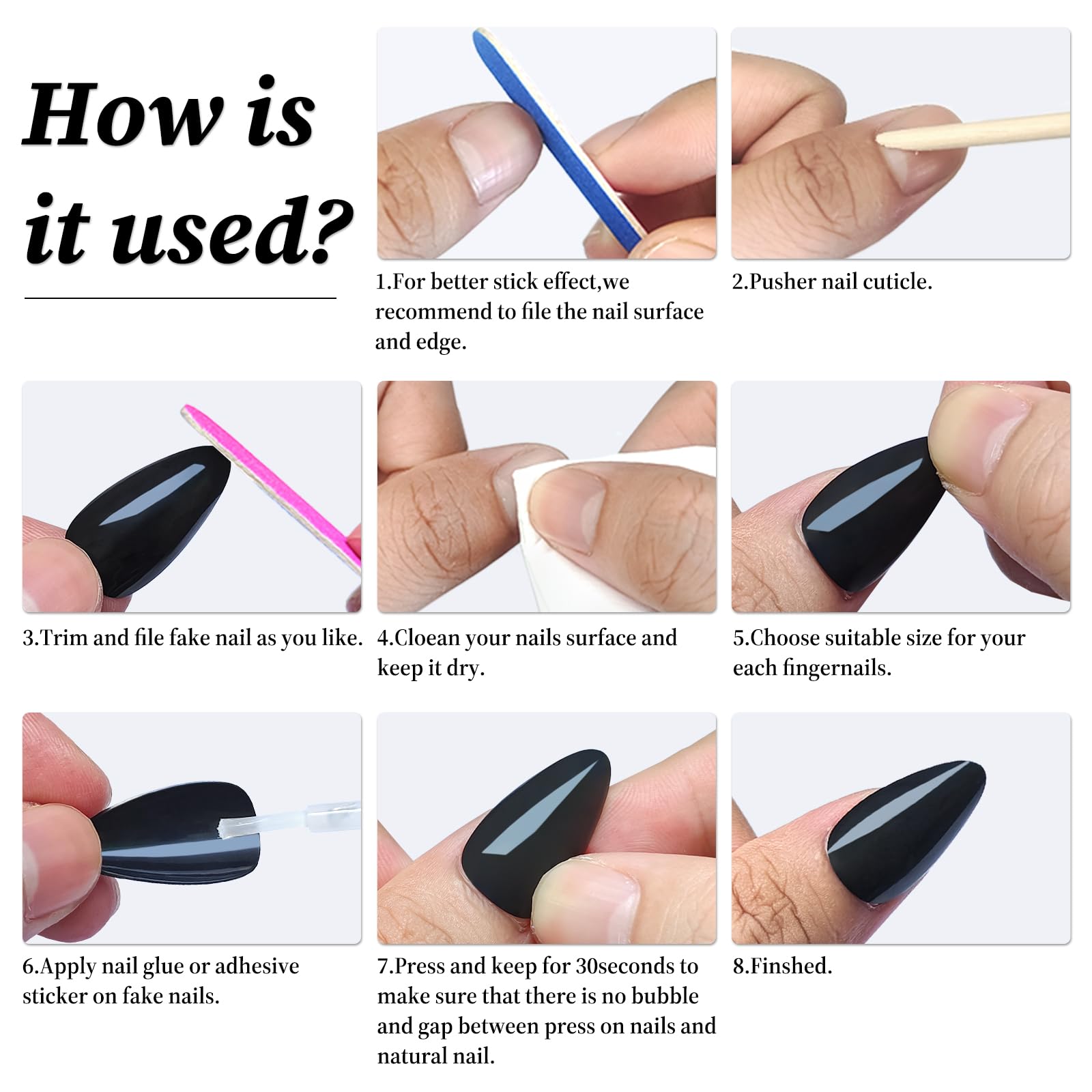 Lifextol finished black almond manicure on hands showcasing elegant, salon-style look