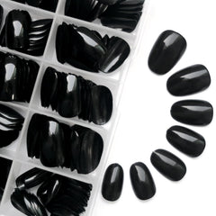 Lifextol press-on nails on a hand showing short almond scale and natural look