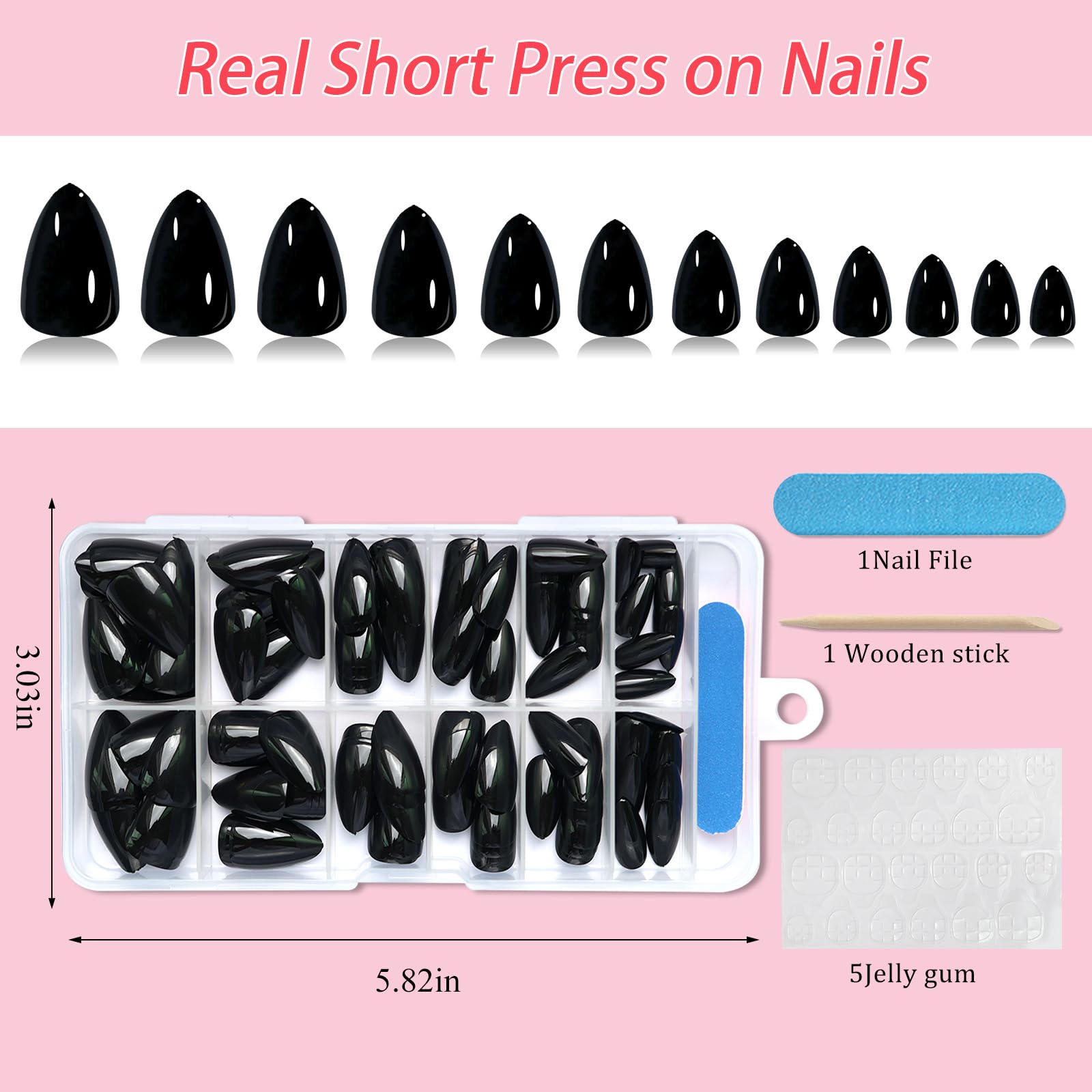 Lifextol press-on nail on a finger illustrating short almond scale and natural look