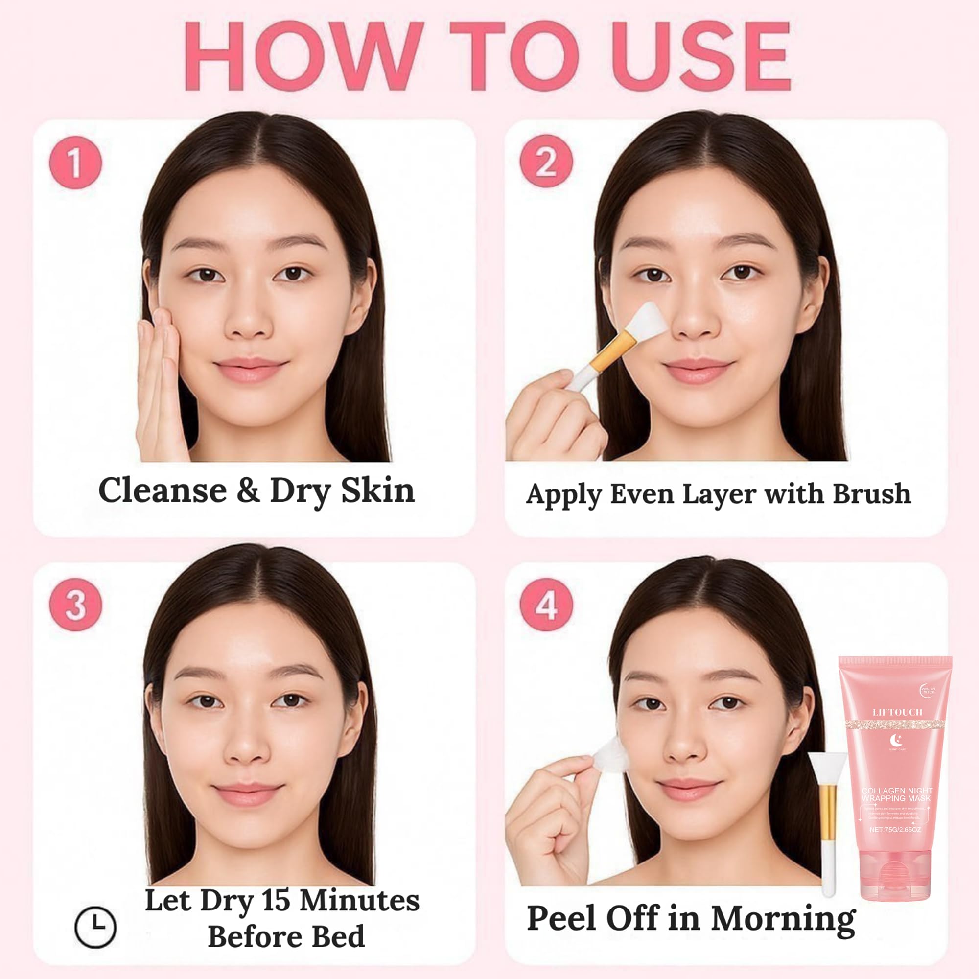 Liftouch peel-off morning removal showing gentle film lift for refreshed skin