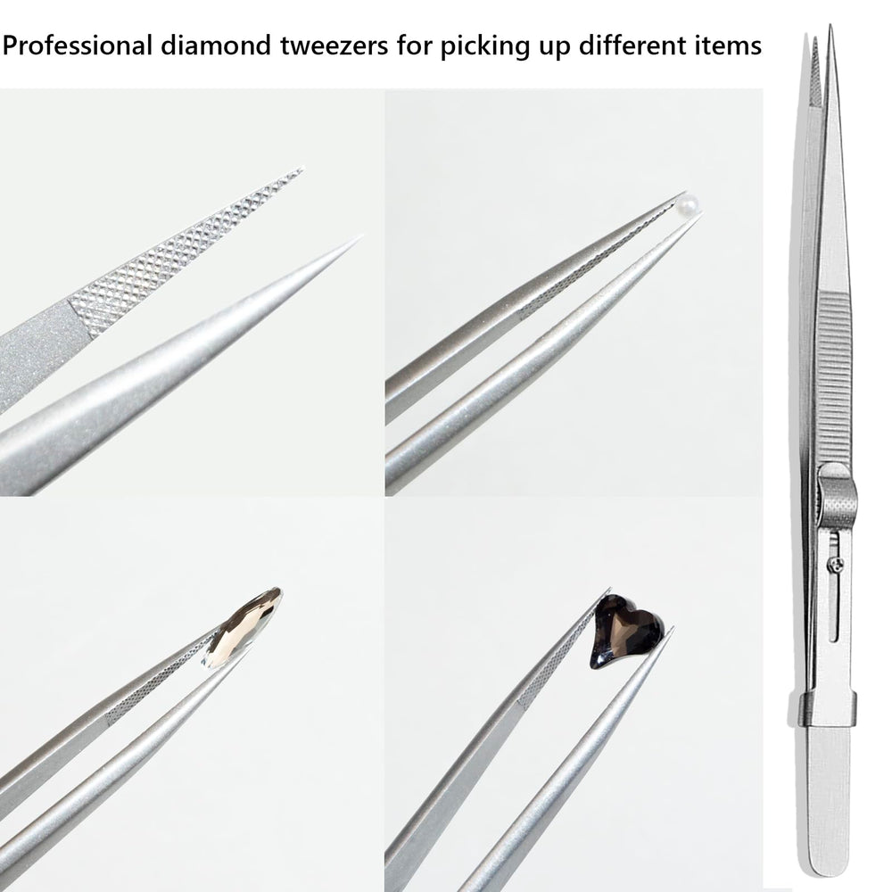 LIGHT RAIN adjustable tweezers displaying fine tips for secure rhinestone gripping