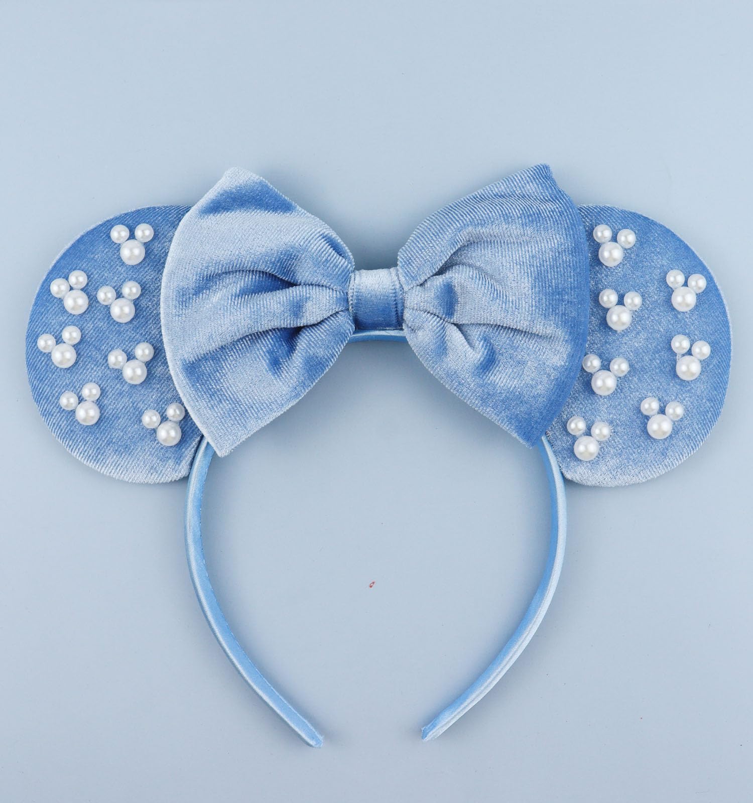 LIHELEI front view of blue velvet headband showing princess style and comfort