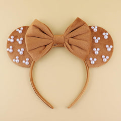 LIHELEI front view brown velvet headband showing elegant ears and bow benefit: style