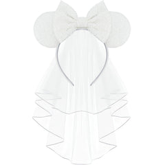 LIHELEI front view of white sequin mouse ear headband showing playful bridal look