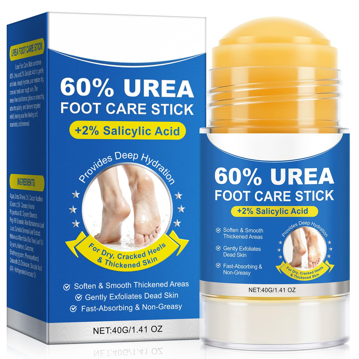 liiutry front stick packaging showing compact foot cream and benefits