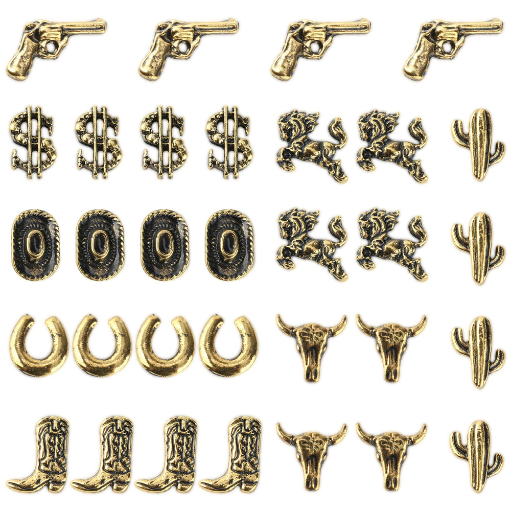 LIKEYO front package showing full 32-piece western nail charms set, easy selection
