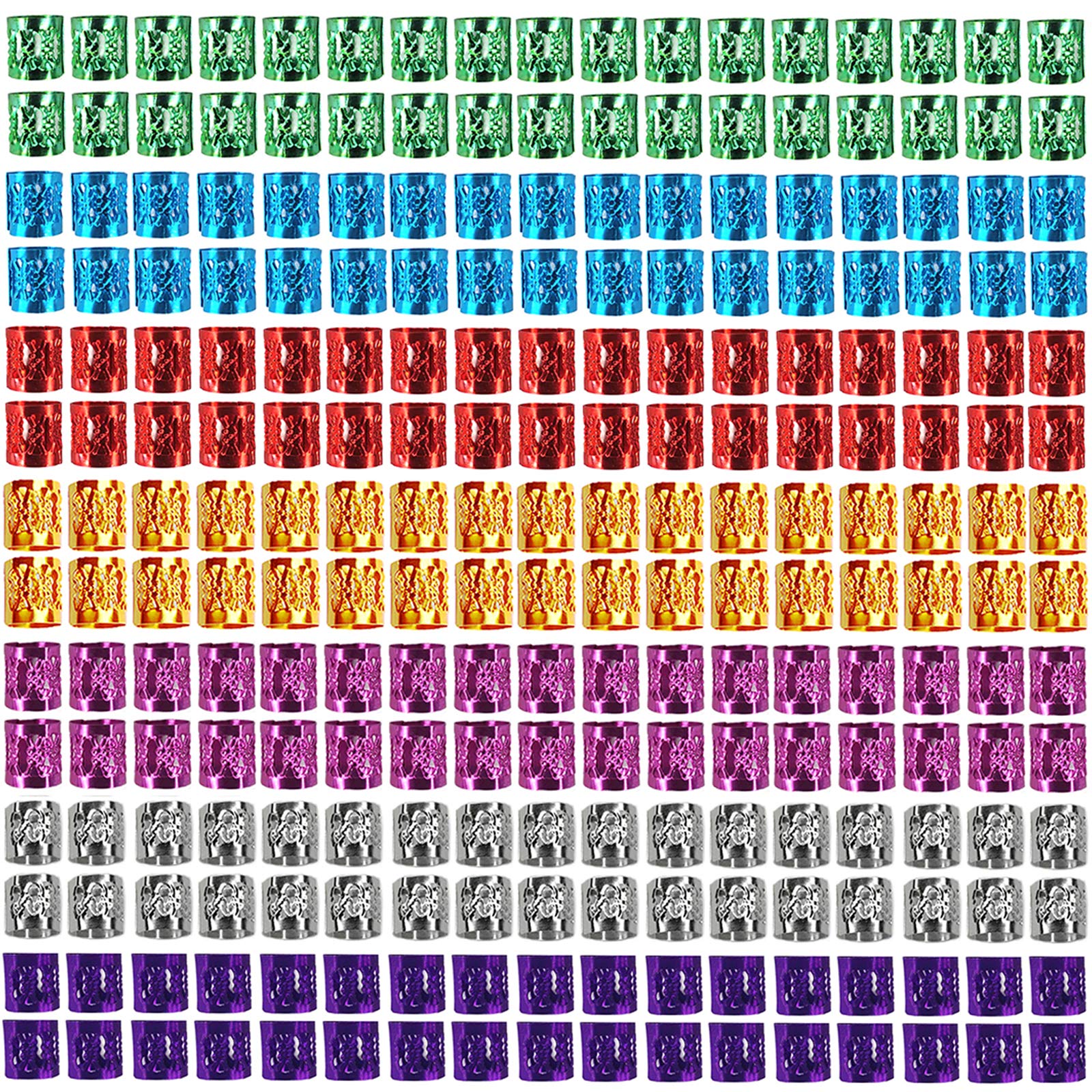 Liliyab pack front showing 350 multi-color aluminum braid cuffs and rings for variety