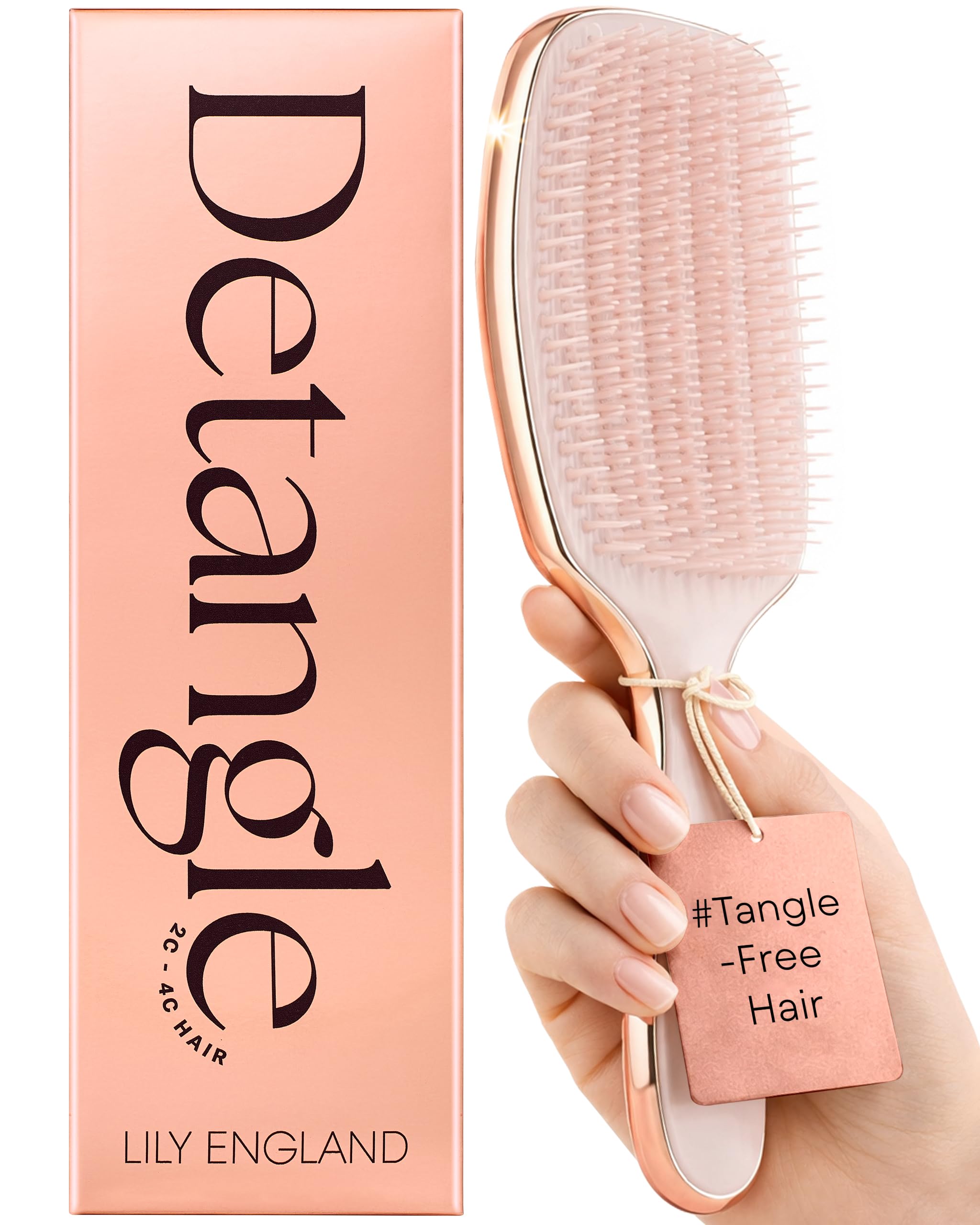 Lily England brush front view showing rose gold finish and ergonomic shape for comfortable hold