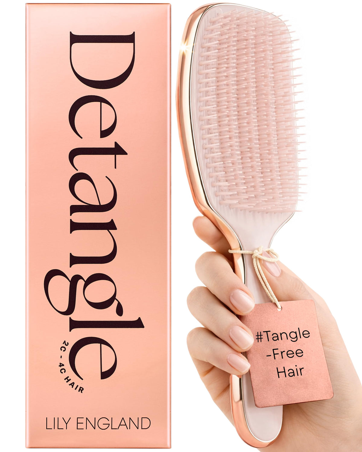 Lily England brush front view showing rose gold finish and ergonomic shape for comfortable hold
