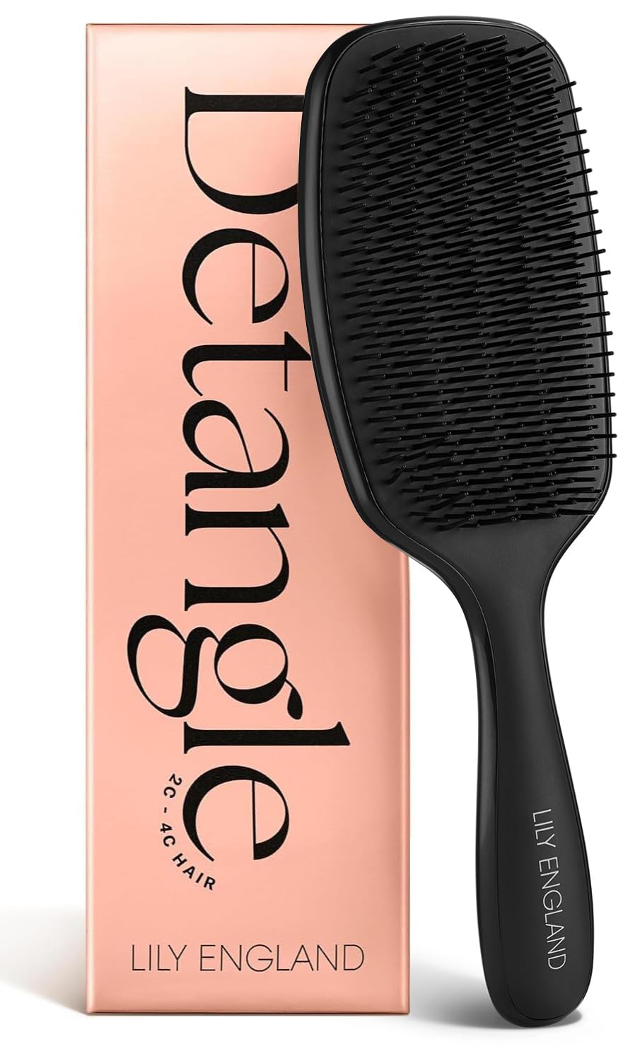 Lily England front view of brush showing shape and grip, easy detangling