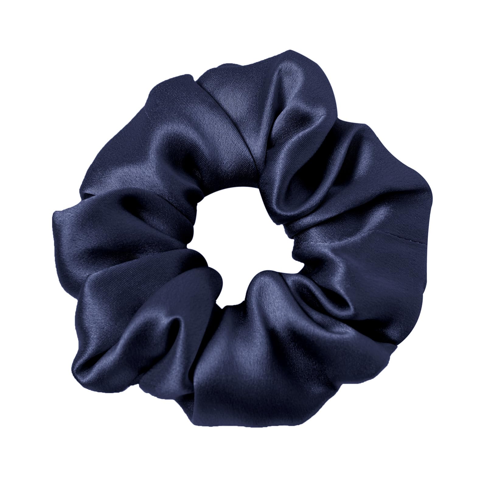 LILYSILK navy scrunchie front view showing smooth finish and secure hold