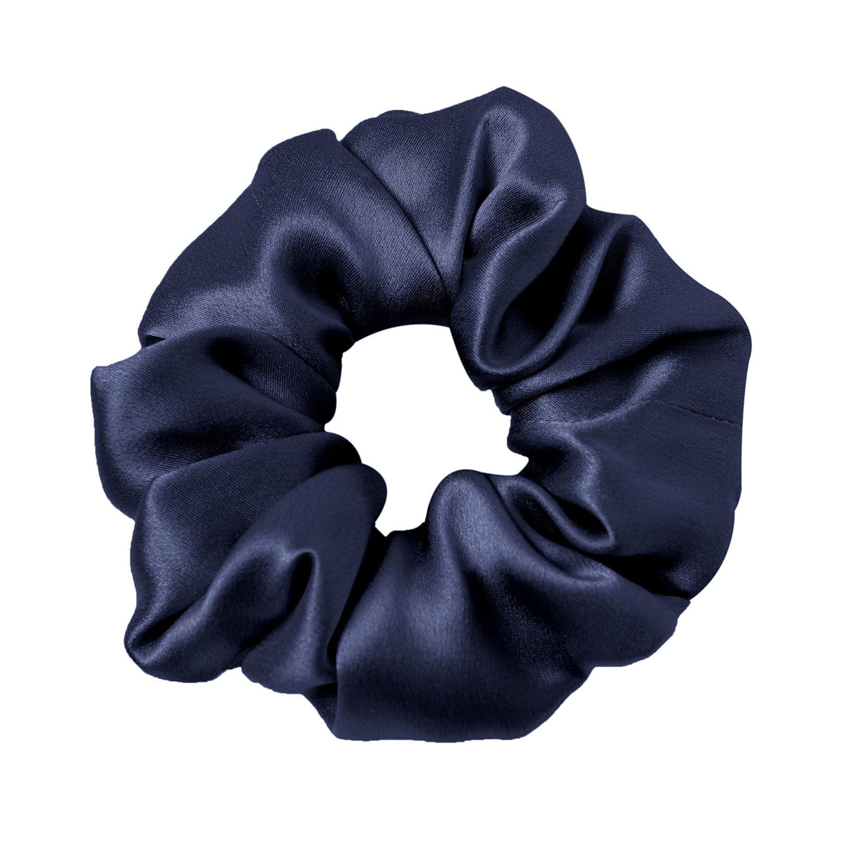LILYSILK navy scrunchie front view showing smooth finish and secure hold