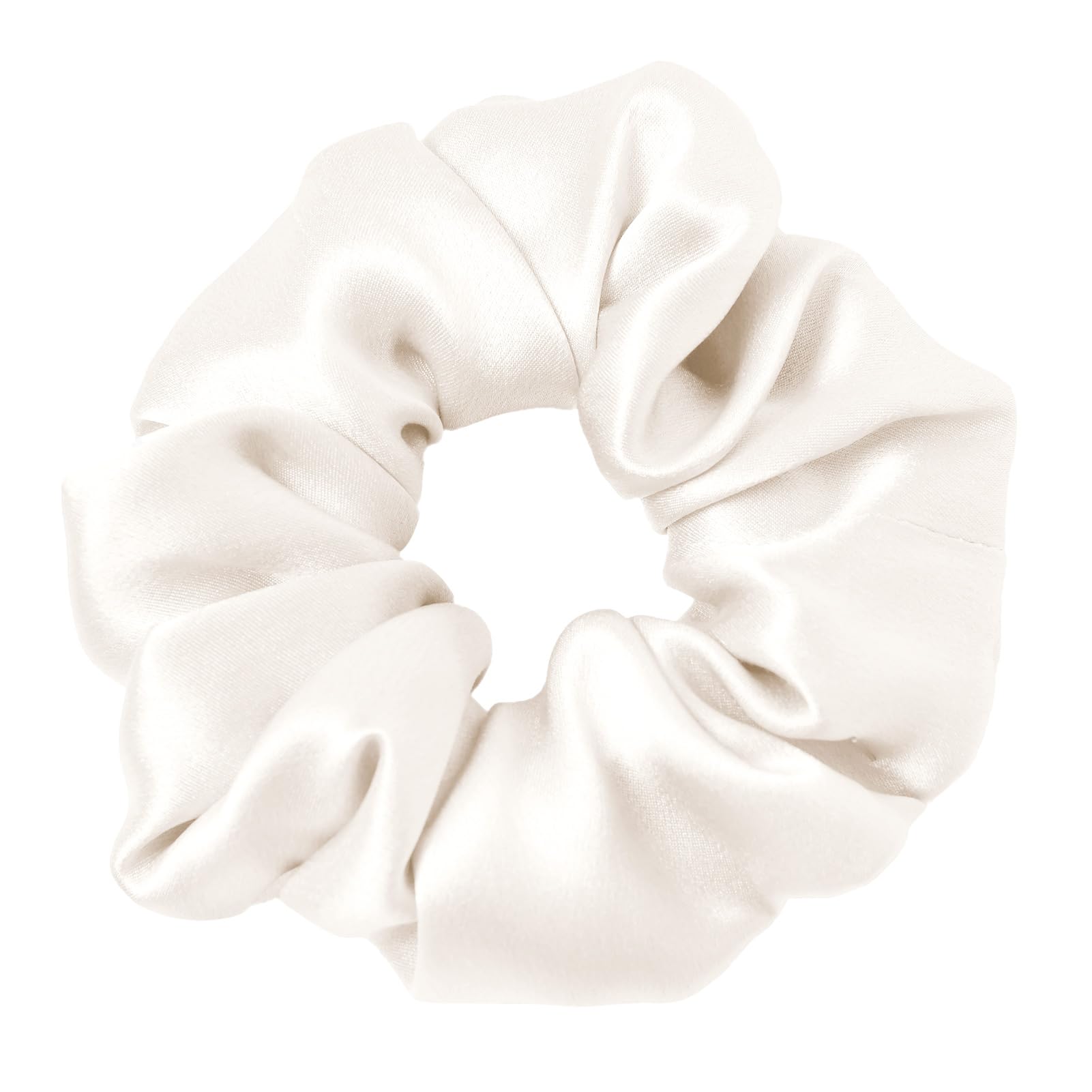 LilySilk ivory scrunchie front view showing elegant sheen and protective hold