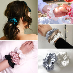 LilySilk scrunchie on bedside table suggesting comfortable overnight hair care