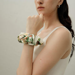 LilySilk silk scrunchie close-up texture highlighting smooth slip benefit