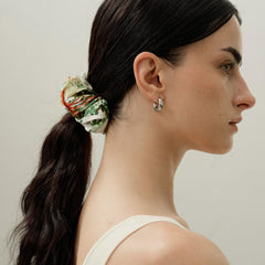 LilySilk silk scrunchie worn in a ponytail demonstrating crease-free hold