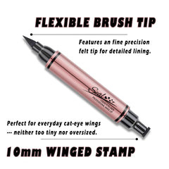 Linble close-up of 10mm wing stamp creating even cat-eye flicks