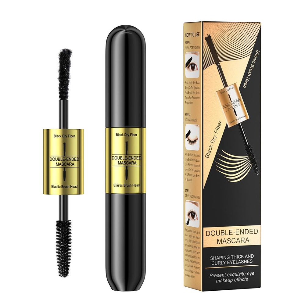 Linble mascara next to ruler showing 3ml size and buildable volume result