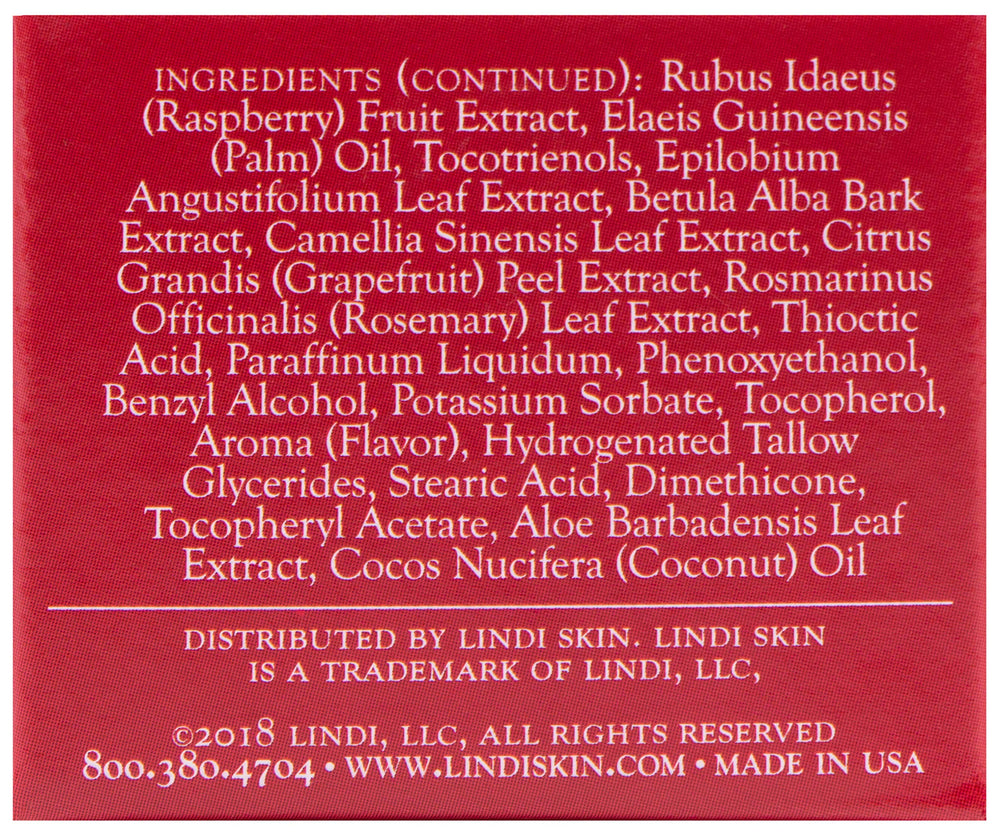 Lindi Skin product label close-up highlighting ingredient list and safety features