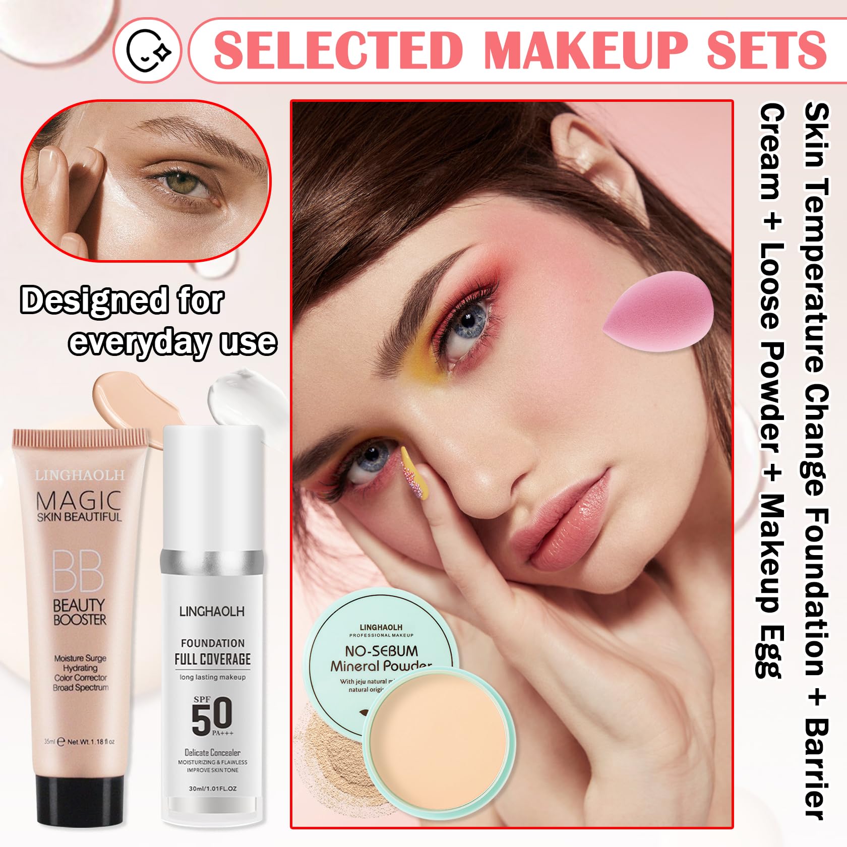LingHaoLH liquid foundation texture close-up showing smooth blendability