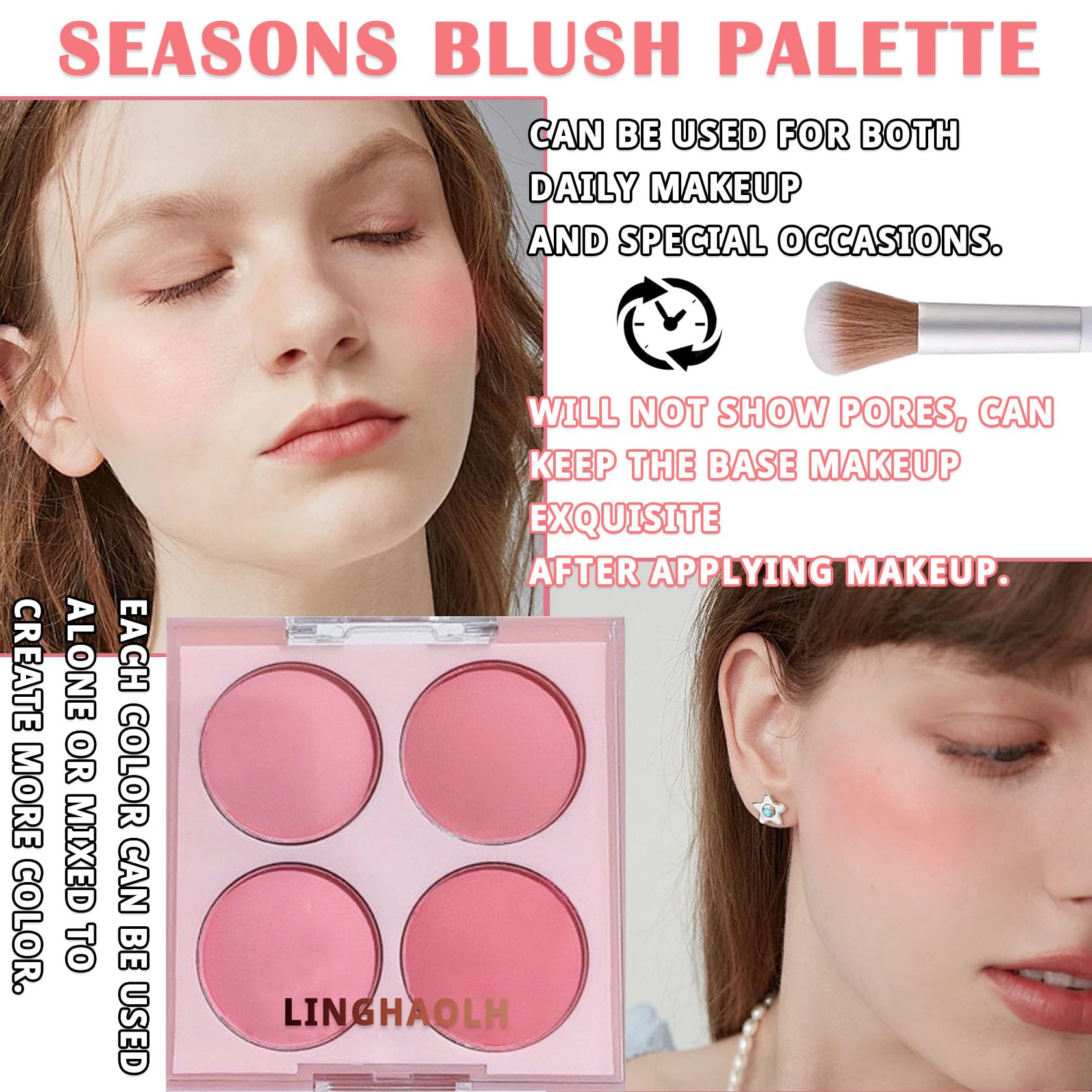 LingHaoLH model wearing blush demonstrating natural long-wear glow benefit
