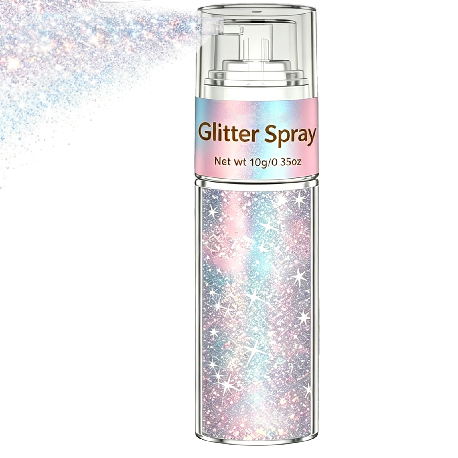 Lingyun front bottle shot showing holographic silver-rainbow glitter and label, ideal for festival looks